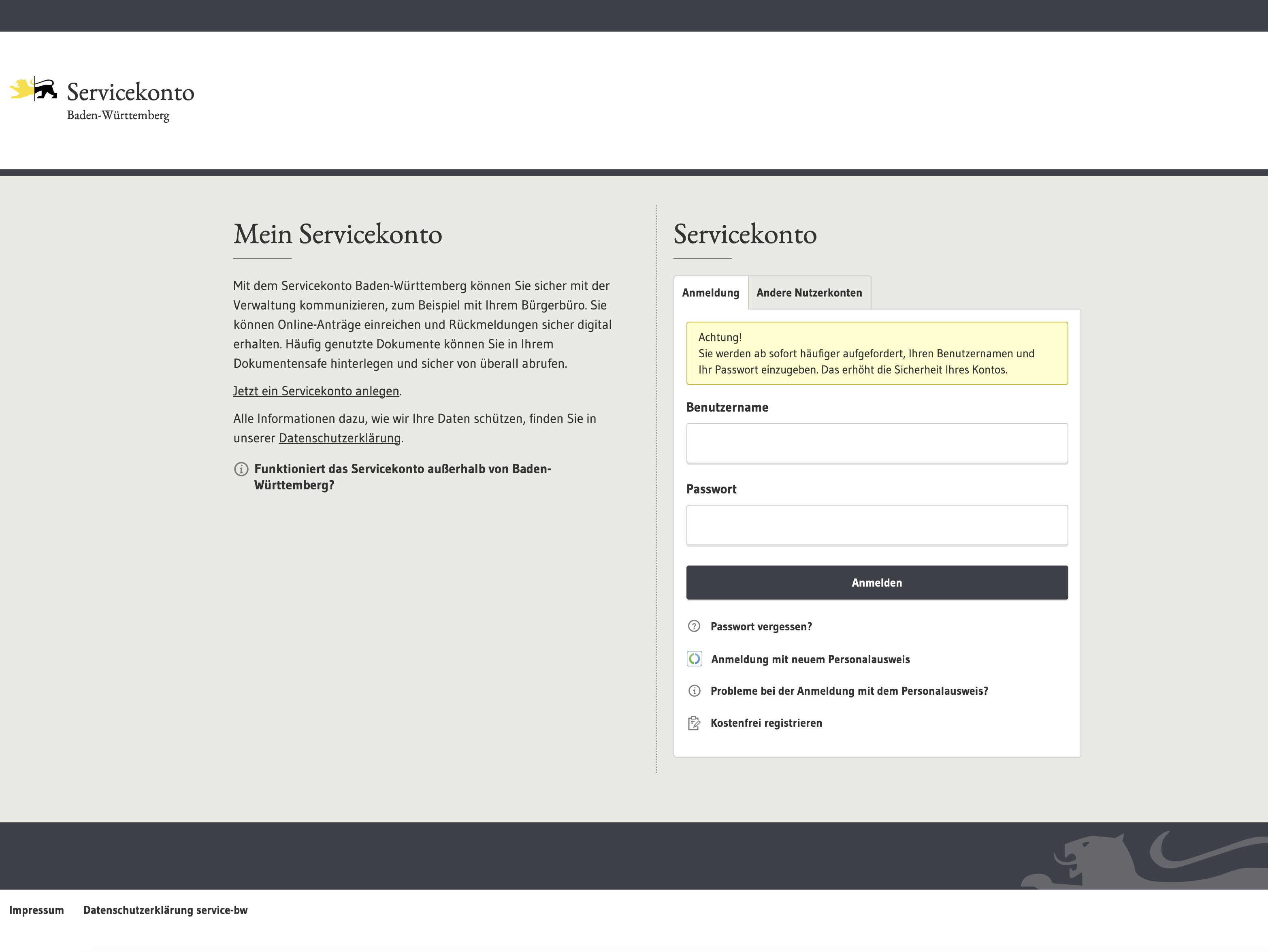 Screenshot Service-bw.de